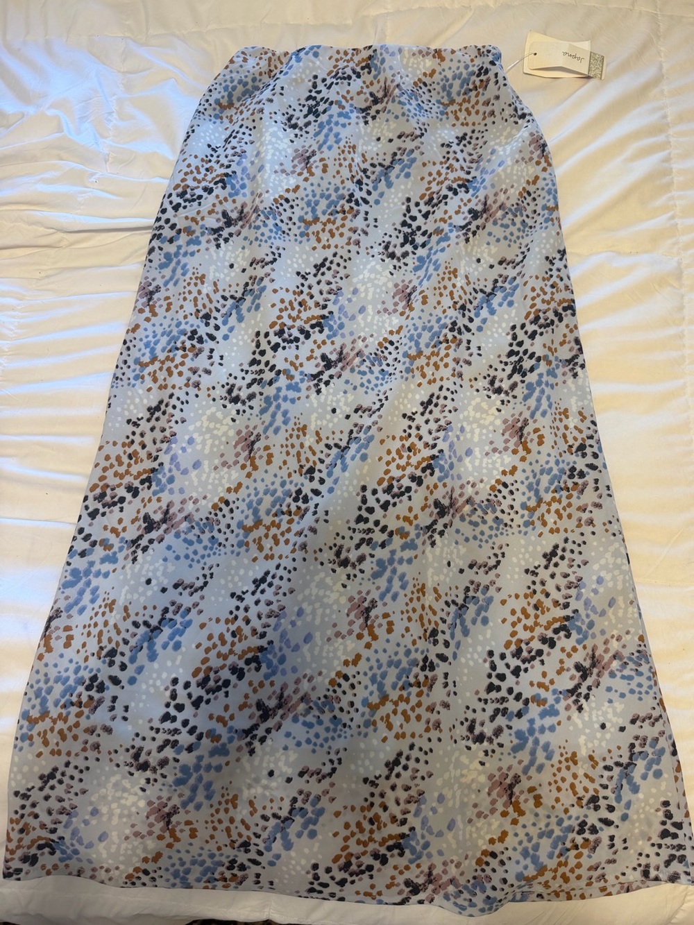 NWT Abstract Print Y2K Elastic Waist Midi Skirt ~ blues, browns, white